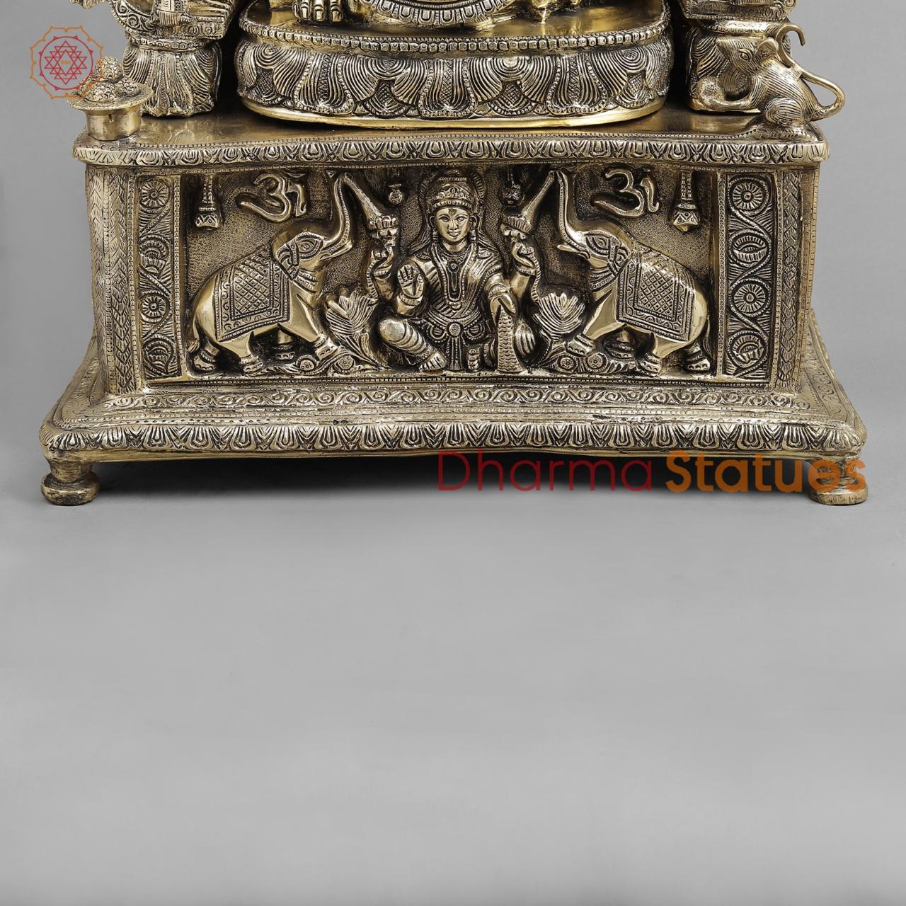 Brass Ganesh Seated On Throne, Glossy Finish 34”