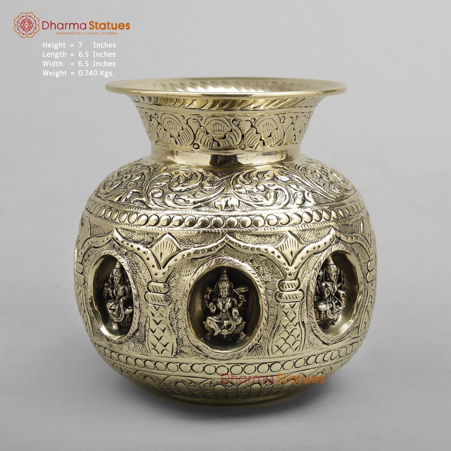 Brass Auspicious fine Ashtlakshmi Kalash 7”