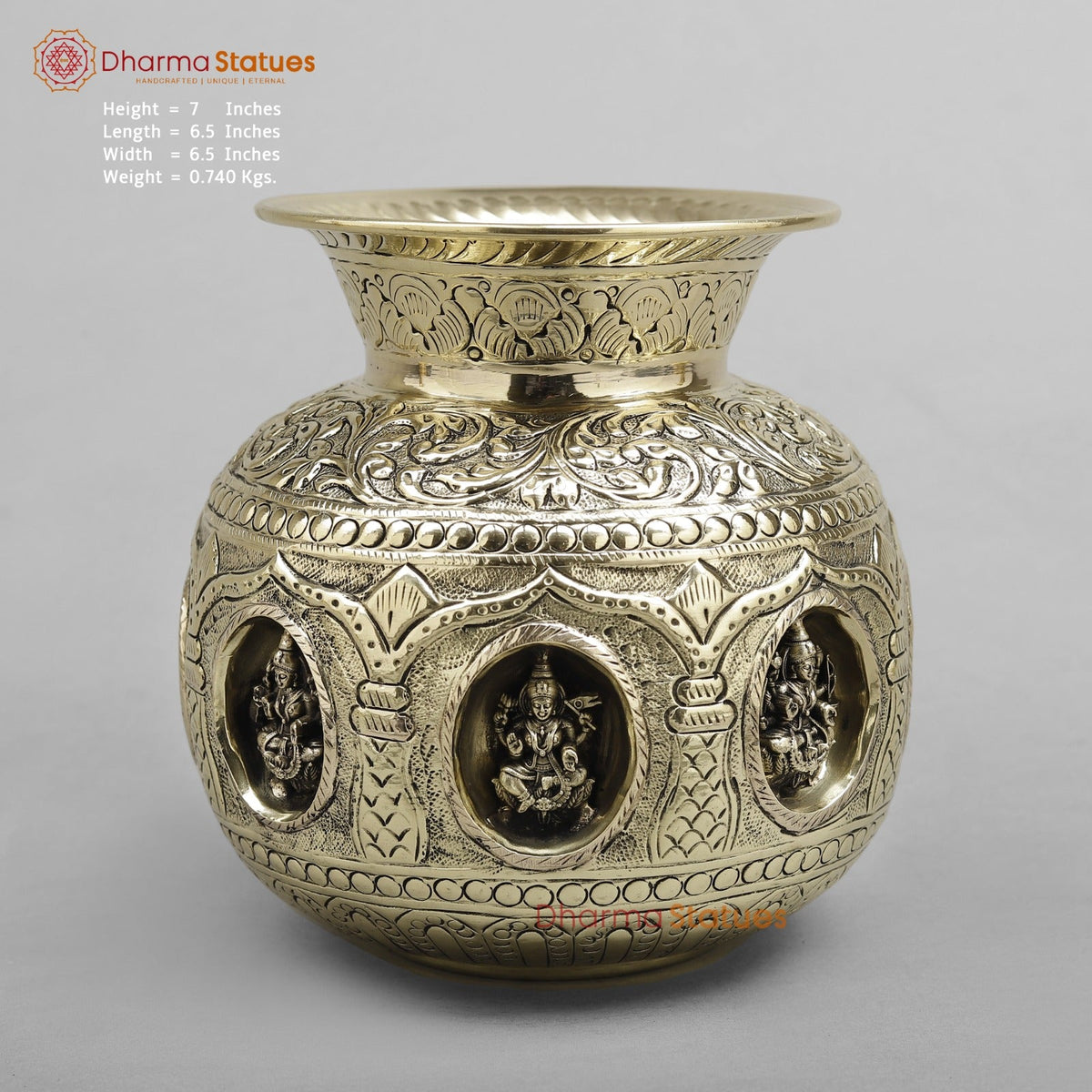 Brass Auspicious fine Ashtlakshmi Kalash 7”