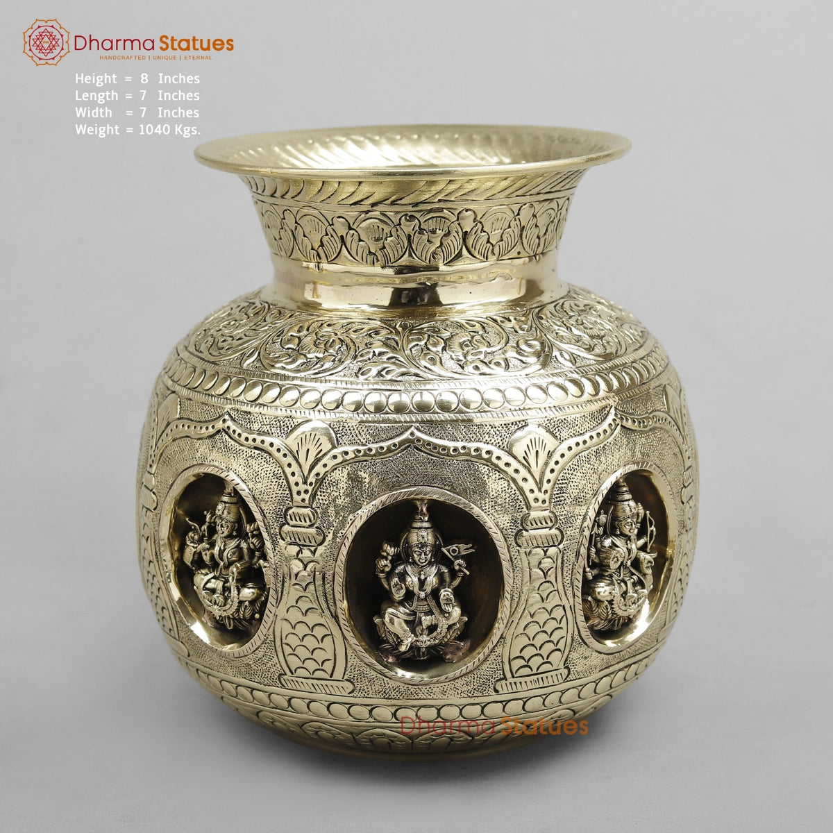 Brass Auspicious fine Ashtlakshmi Kalash 8”