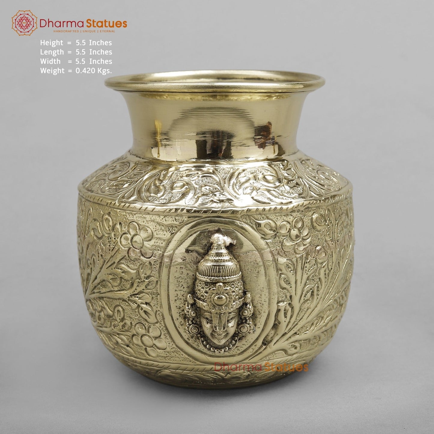 Brass Tirupati Balaji Kalash Fine finish 5.5”