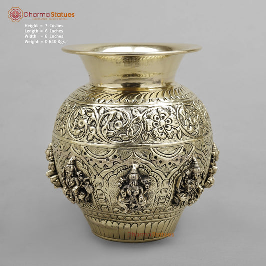 Brass Ashtlakshmi Kalash Fine finish 7”