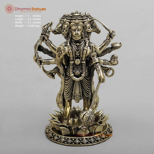 Brass Hanuman Standing Panchmukhi Fine Finish 5”