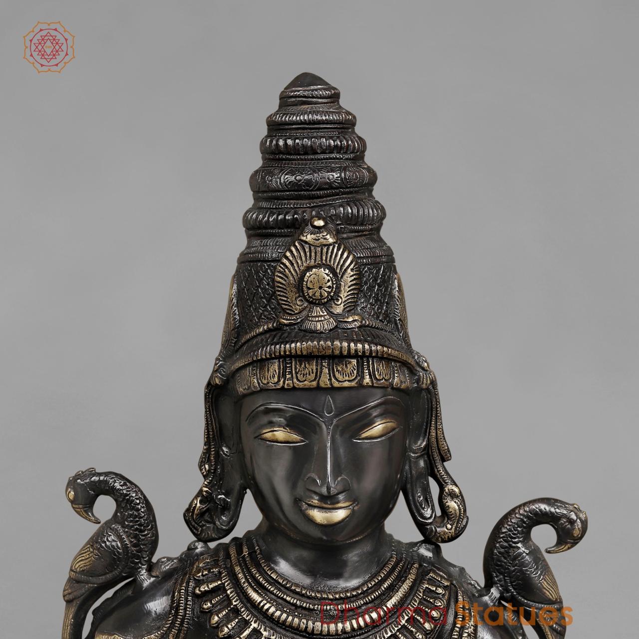 Brass Deepam Lakshmi Standing Large, Royal Black Finish 49”
