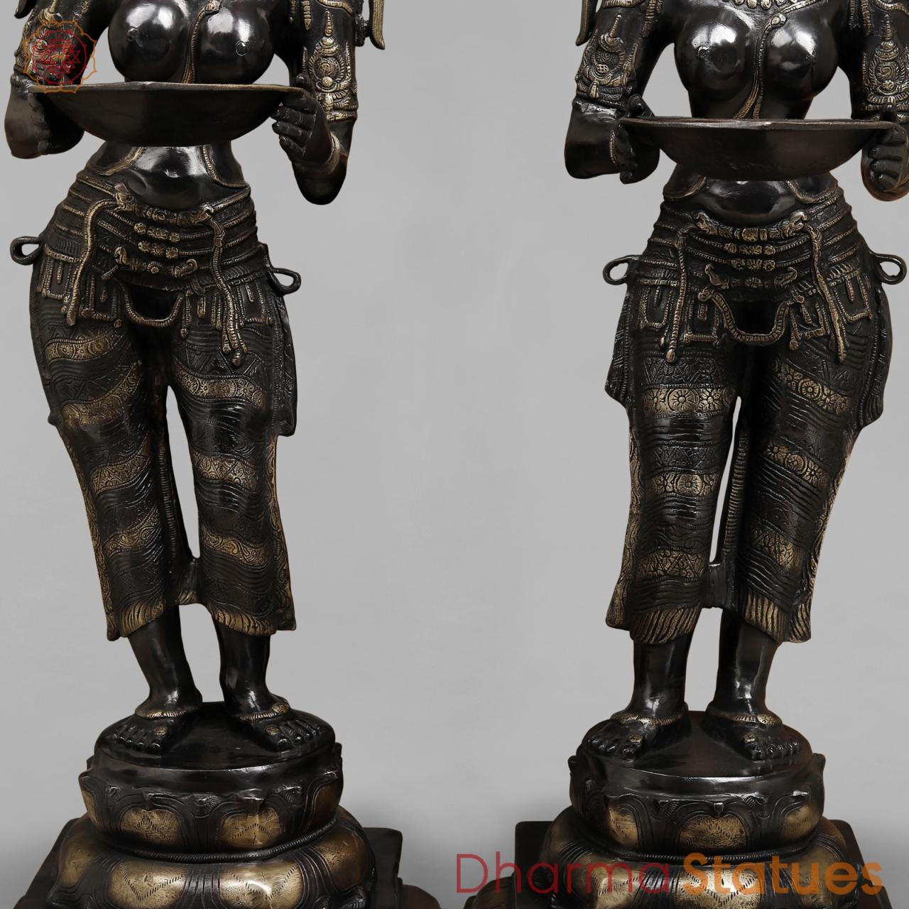 Brass Deepam Lakshmi Standing Large, Royal Black Finish 49”