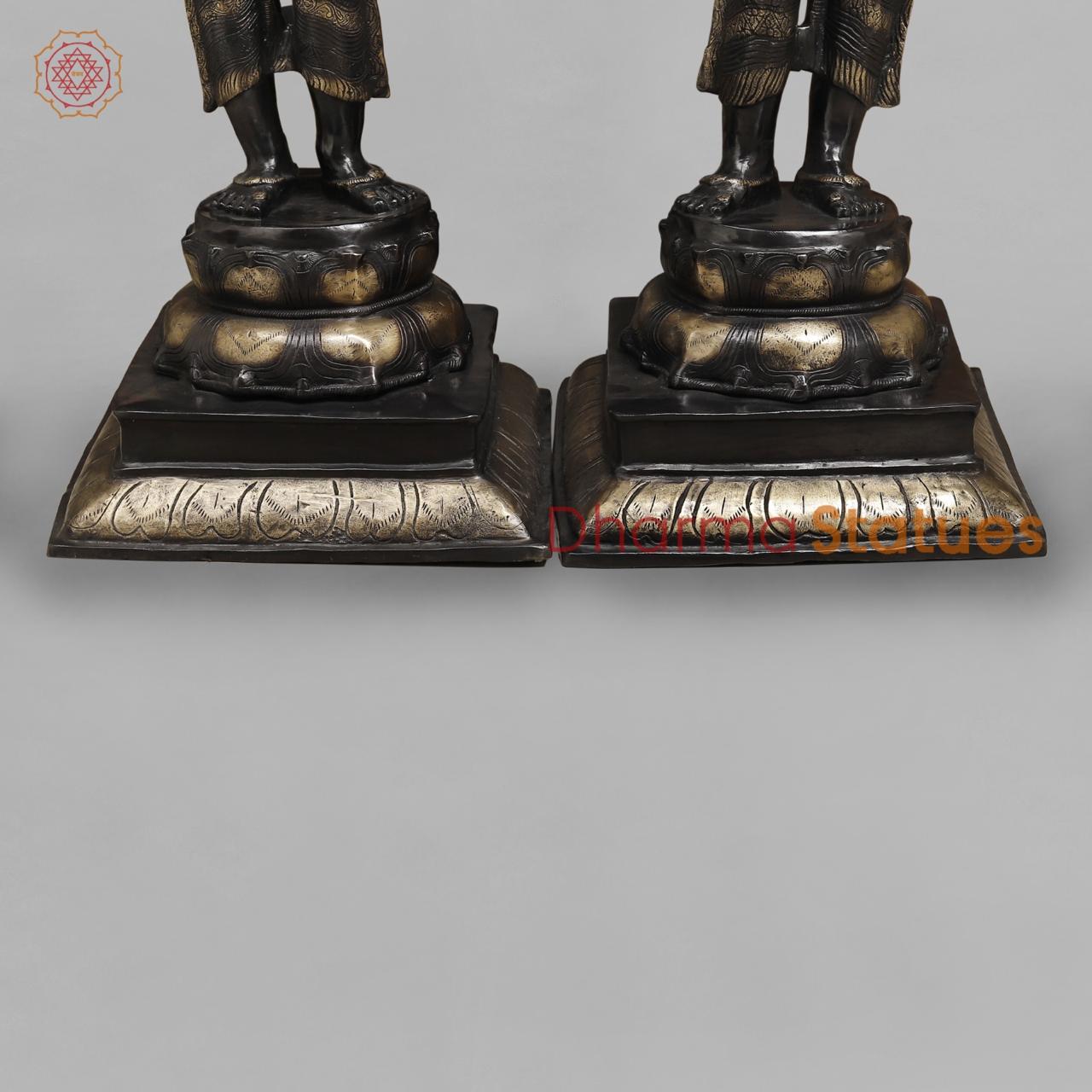 Brass Deepam Lakshmi Standing Large, Royal Black Finish 49”
