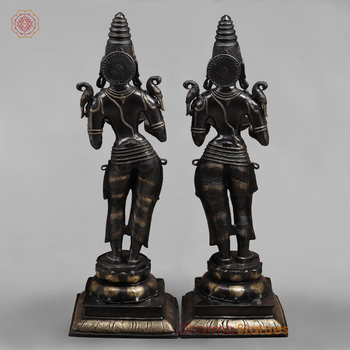 Brass Deepam Lakshmi Standing Large, Royal Black Finish 49”