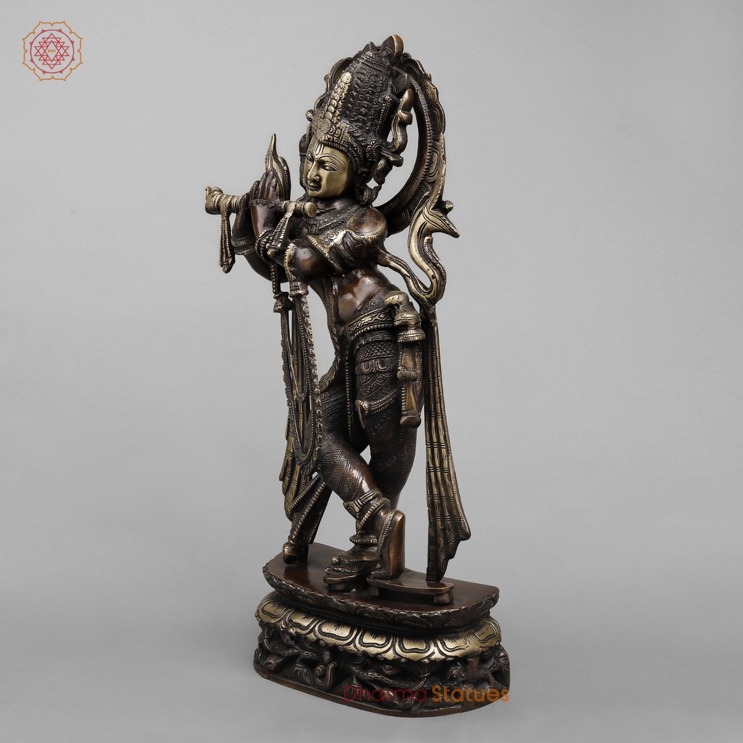 Brass Krishna Standing Fine, Copper Finish 22.5”