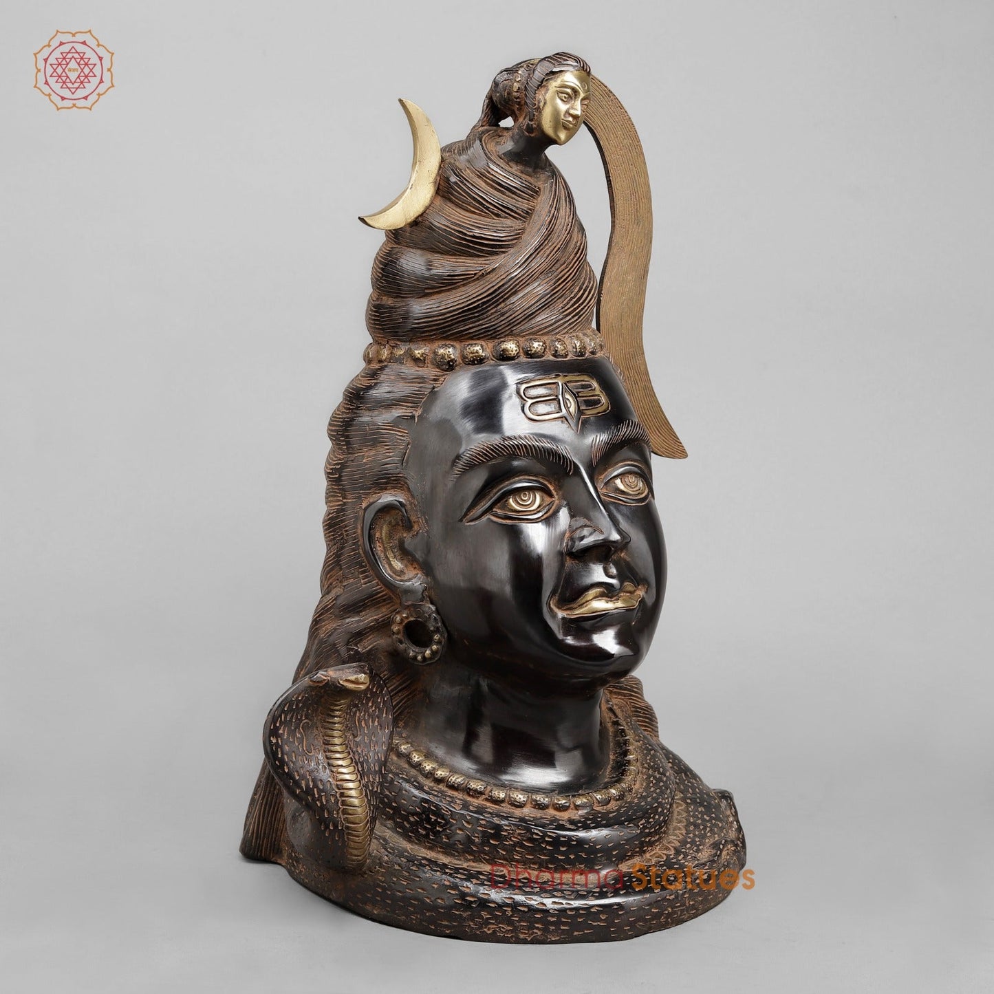 Brass Shiva Head With Ganga, Royal Black Finish 20”