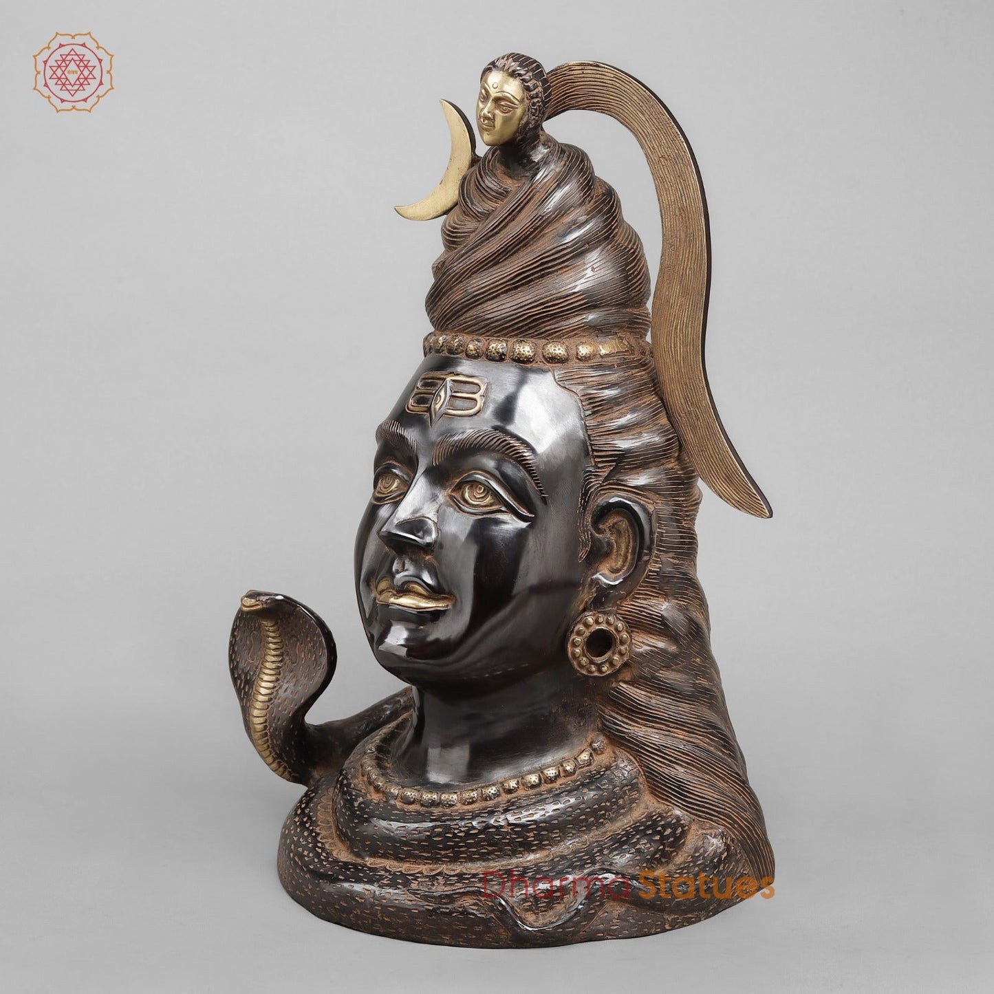 Brass Shiva Head With Ganga, Royal Black Finish 20”