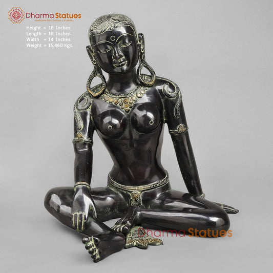 Brass Parwati Seated, Green Black Finish 18”