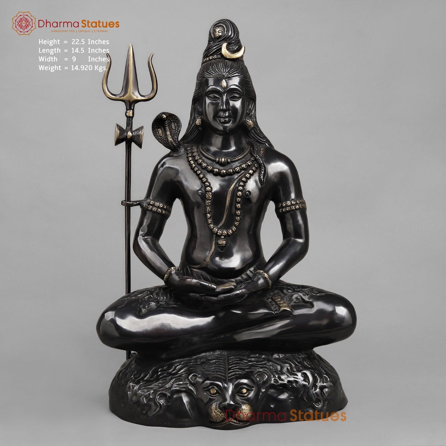 Brass Shiva Seated in Meditation, Royal black finish 22.5”