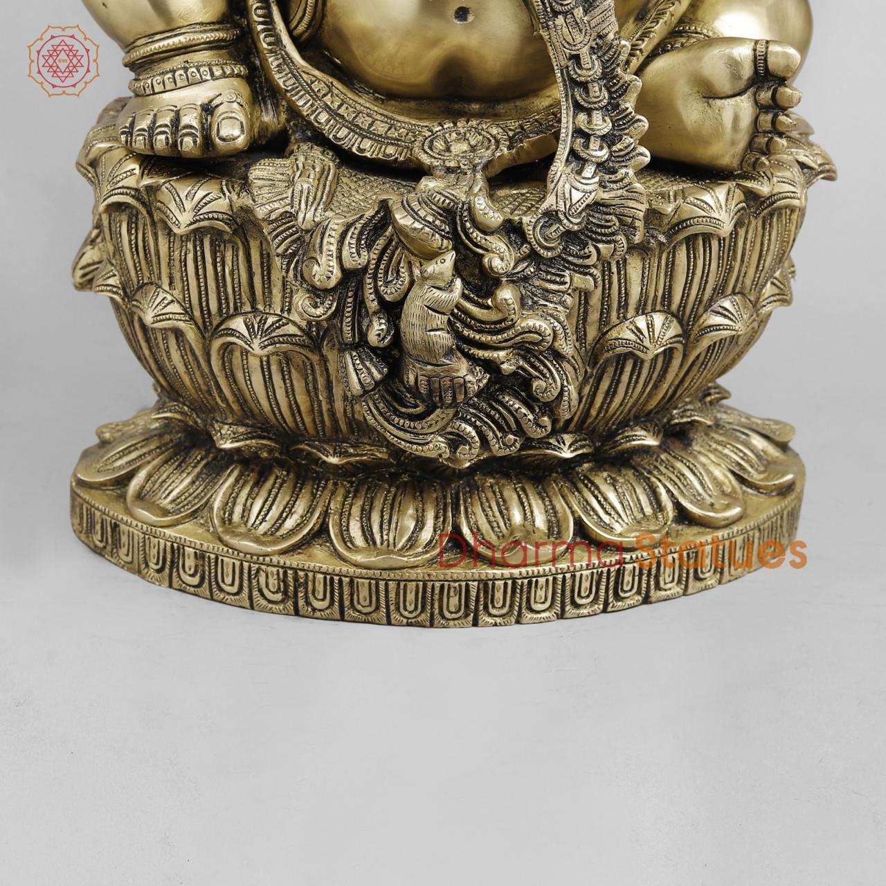 Brass Ganesh Seated with Beautiful ornaments, Smooth Finish 24”