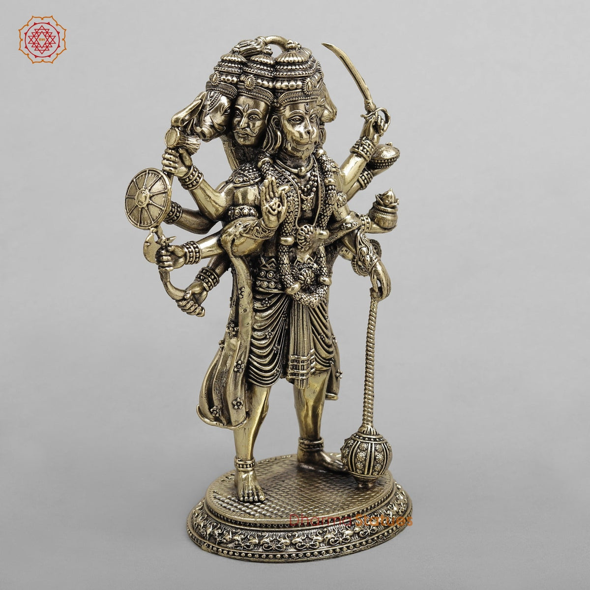 Brass Panchmukhi Hanuman Standing Fine 8”