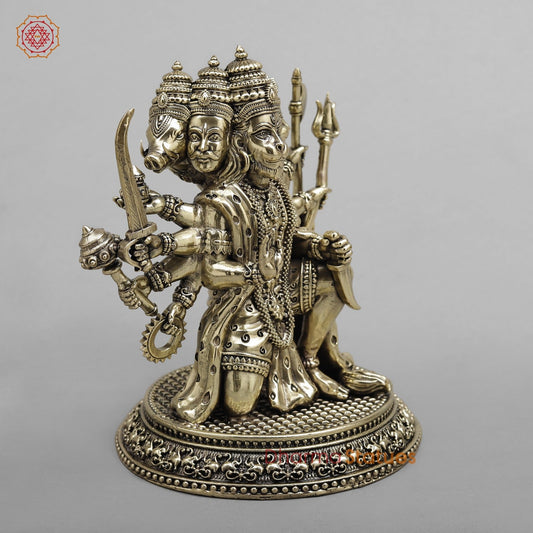 Brass Panchmukhi Hanuman Seated Fine 7”
