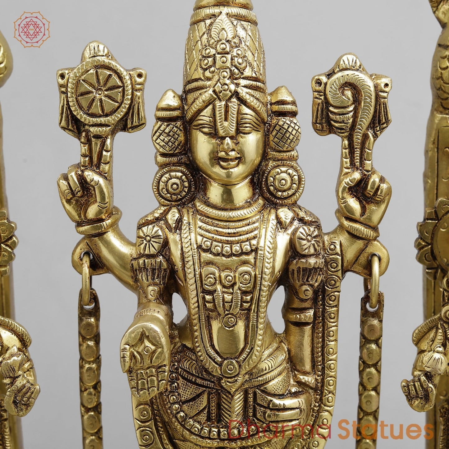 Brass Balaji, Sridevi, Bhudevi aling with Garuda, Gold Finish 15.5”
