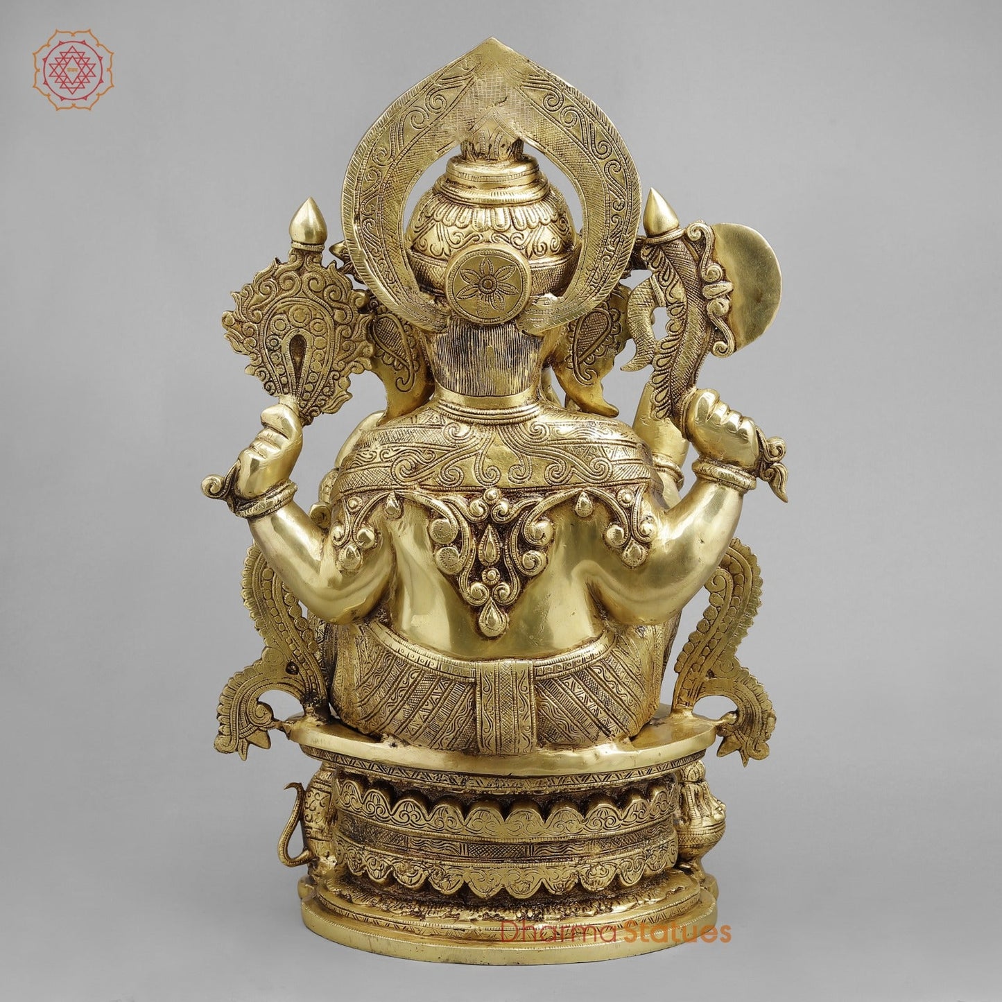 Brass Ganesh Seated with Om carved on Pedestal Fine, Gold Finish 23”