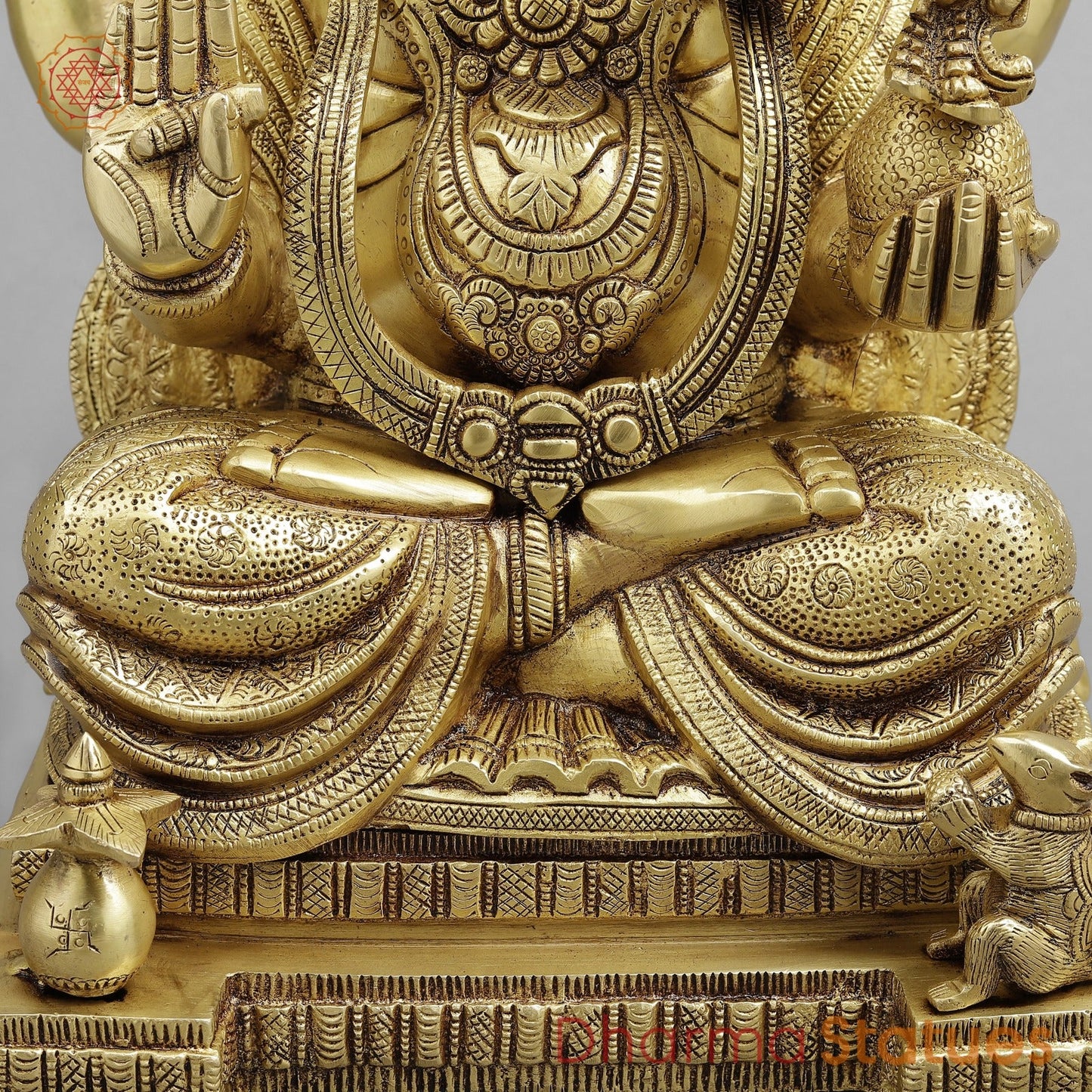Brass Ganesh seated fine, Golden finish 18”