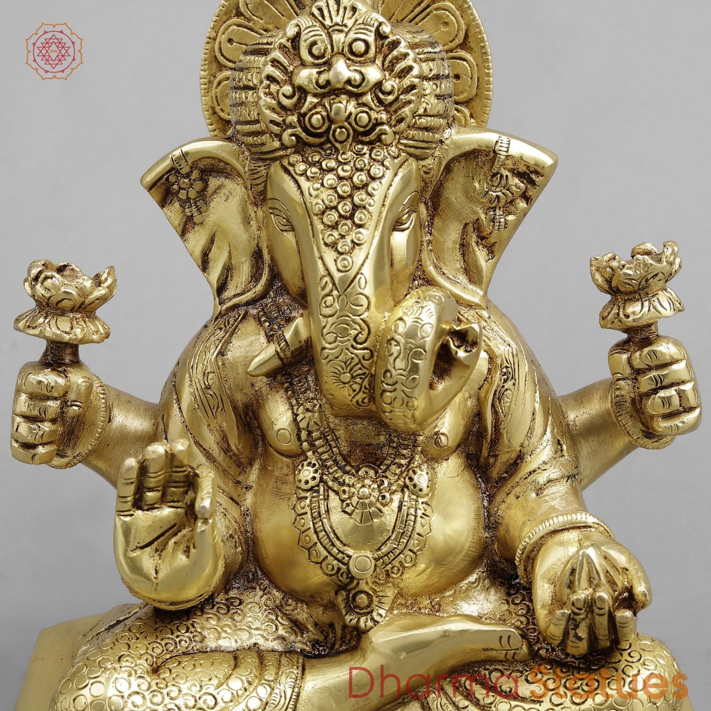 Brass Dagru Seth Ganesh Seated fine, Golden finish 9”