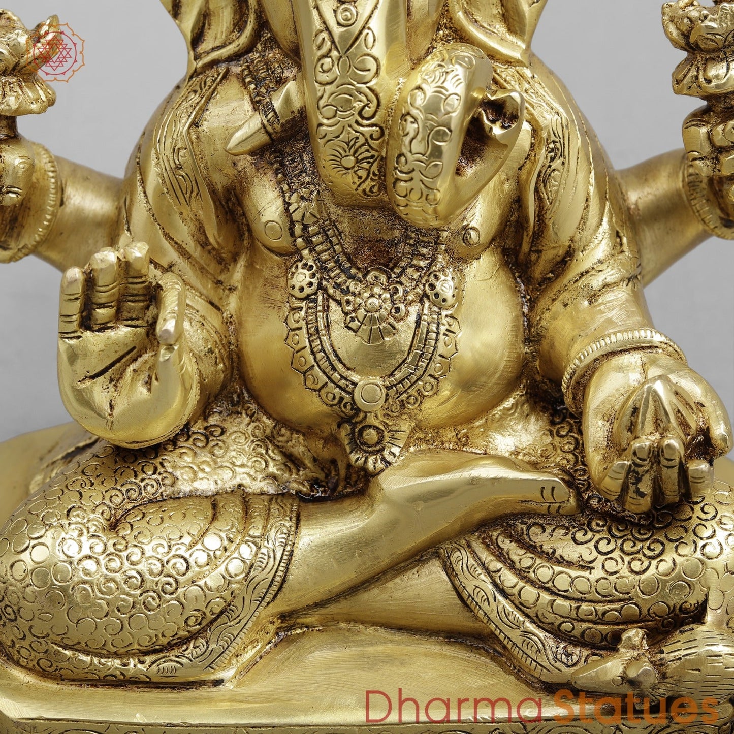 Brass Dagru Seth Ganesh Seated fine, Golden finish 9”
