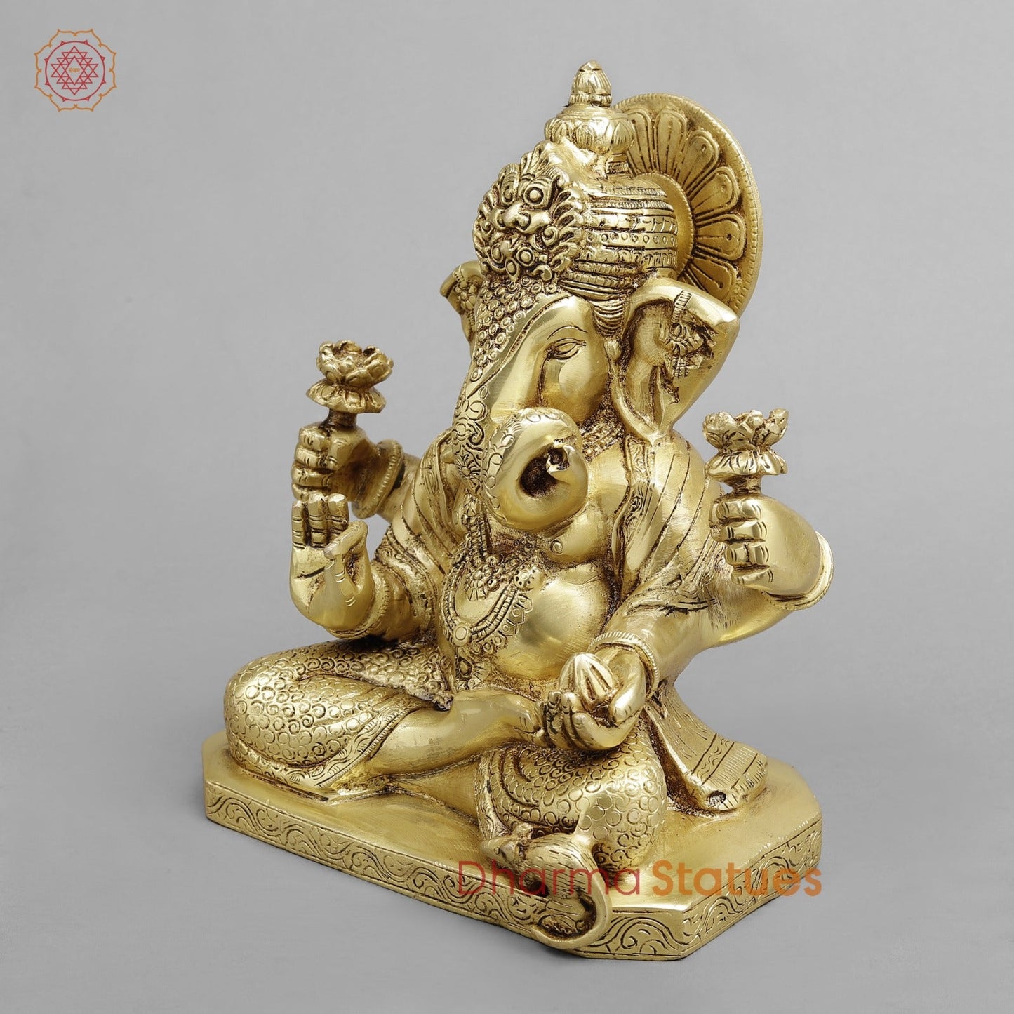 Brass Dagru Seth Ganesh Seated fine, Golden finish 9”
