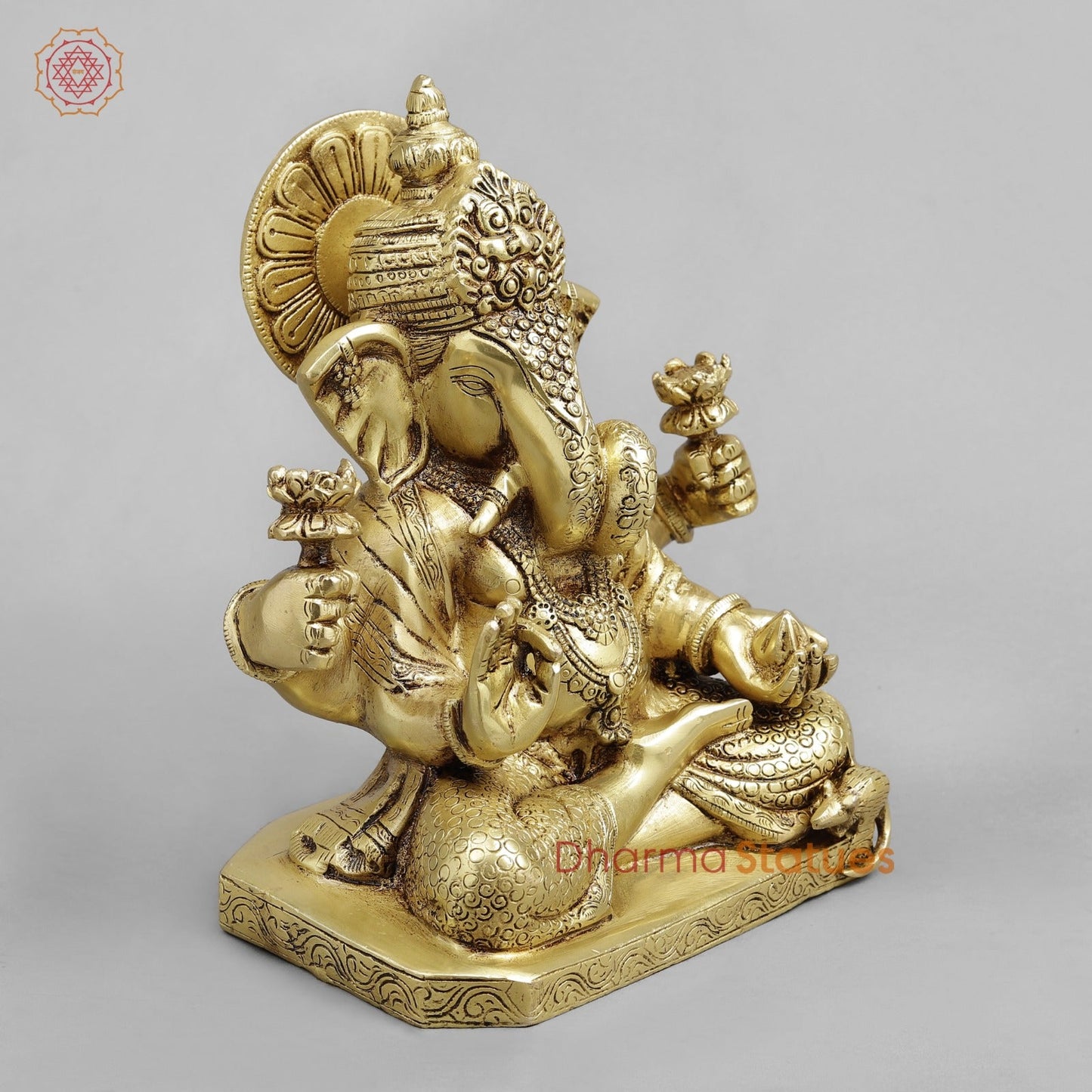 Brass Dagru Seth Ganesh Seated fine, Golden finish 9”
