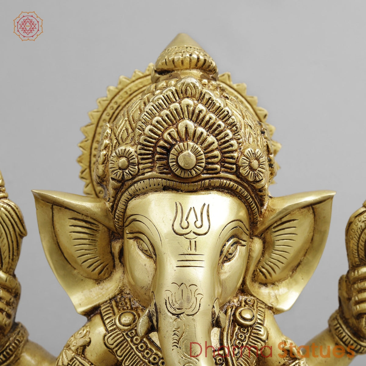 Brass Crown Ganesh seated, Golden Finish 8.5”