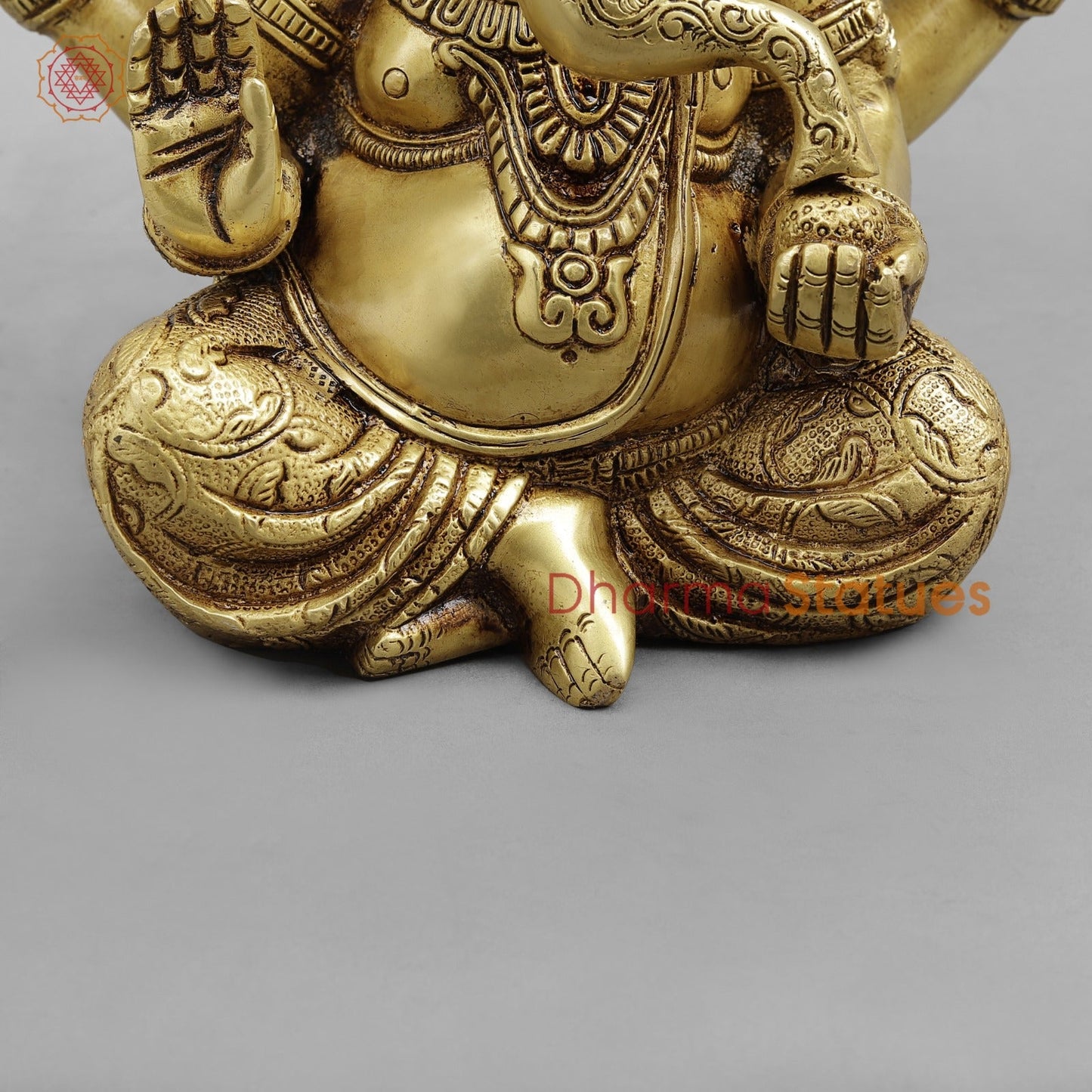 Brass Crown Ganesh seated, Golden Finish 8.5”