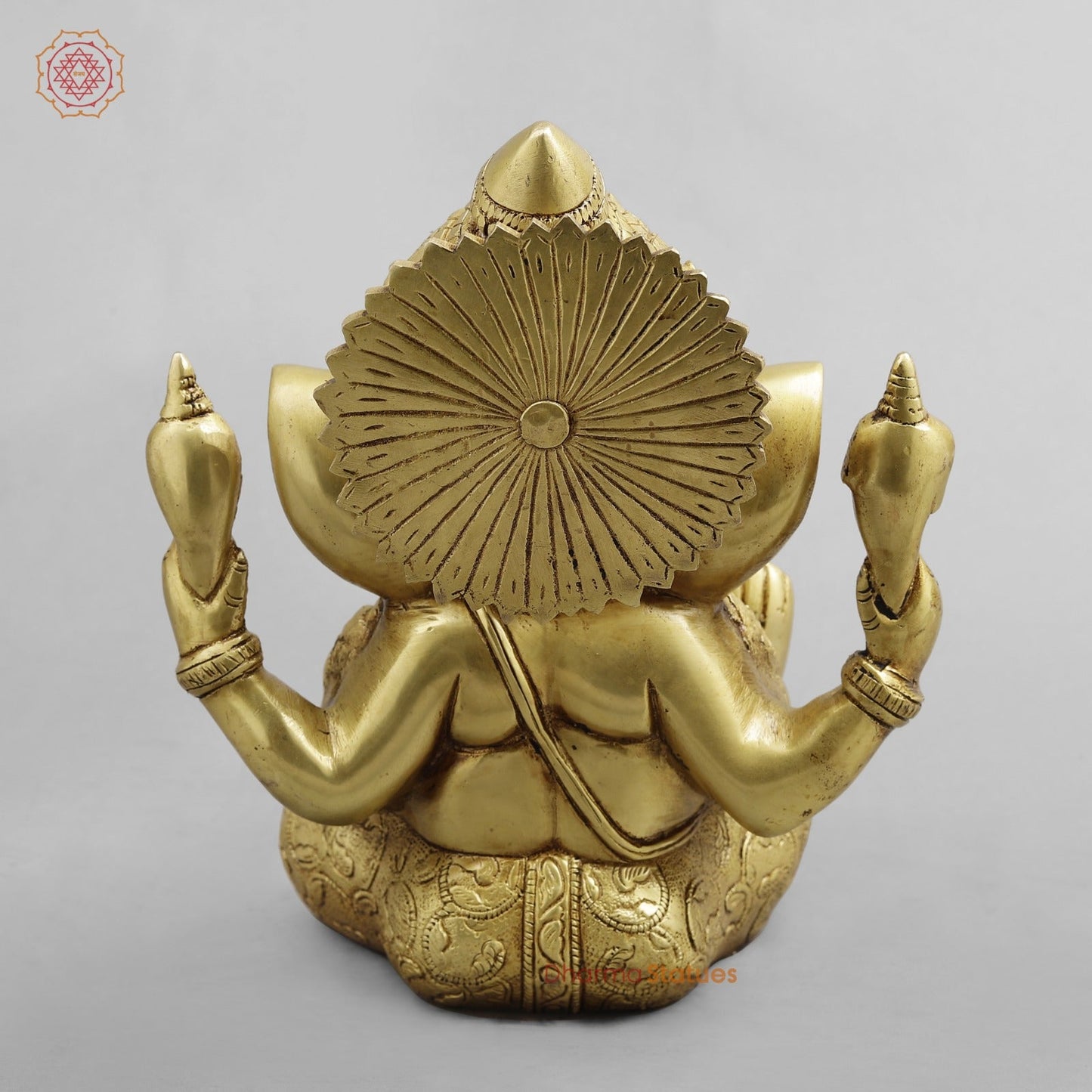 Brass Crown Ganesh seated, Golden Finish 8.5”