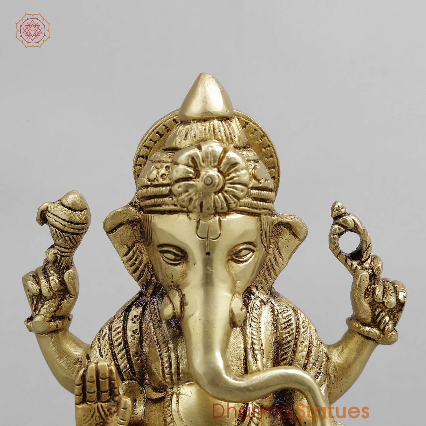 Brass Ganesh seated, Golden Finish 6.5”