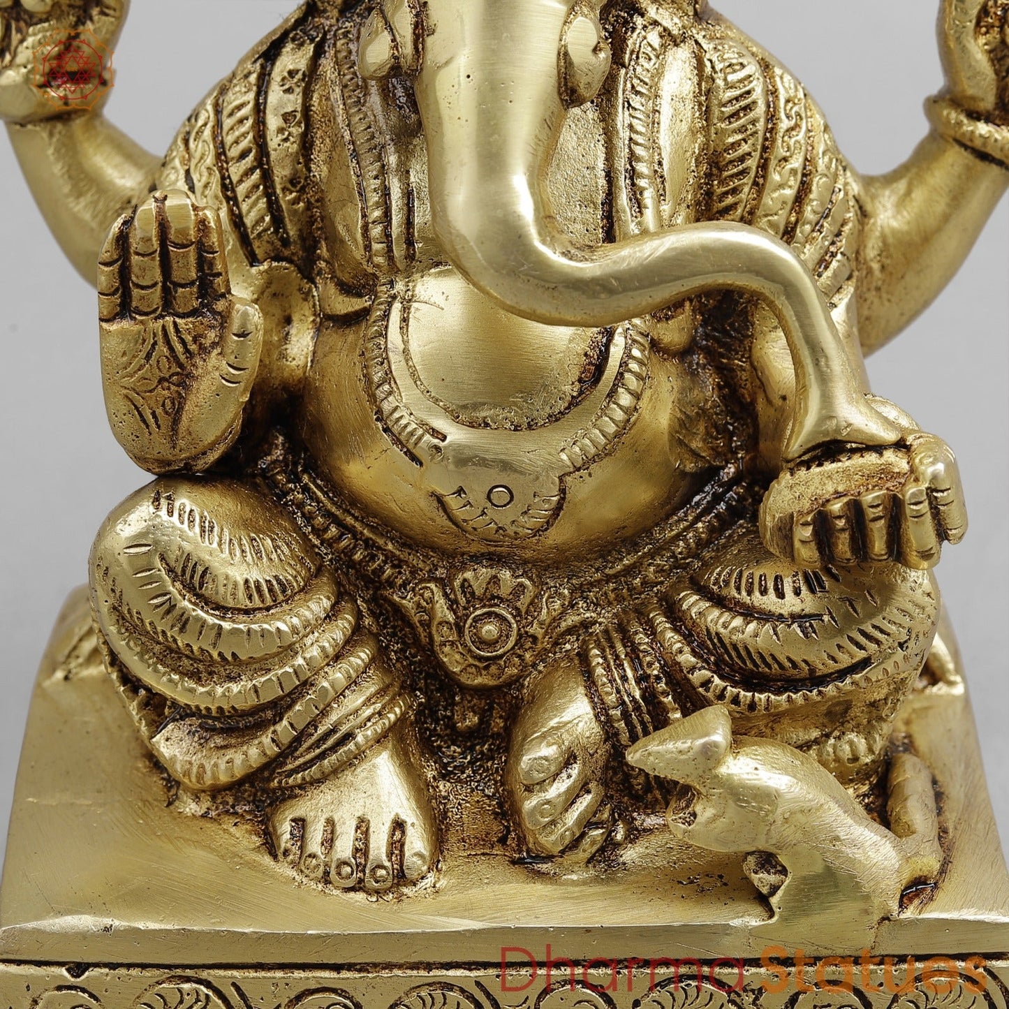 Brass Ganesh seated, Golden Finish 6.5”