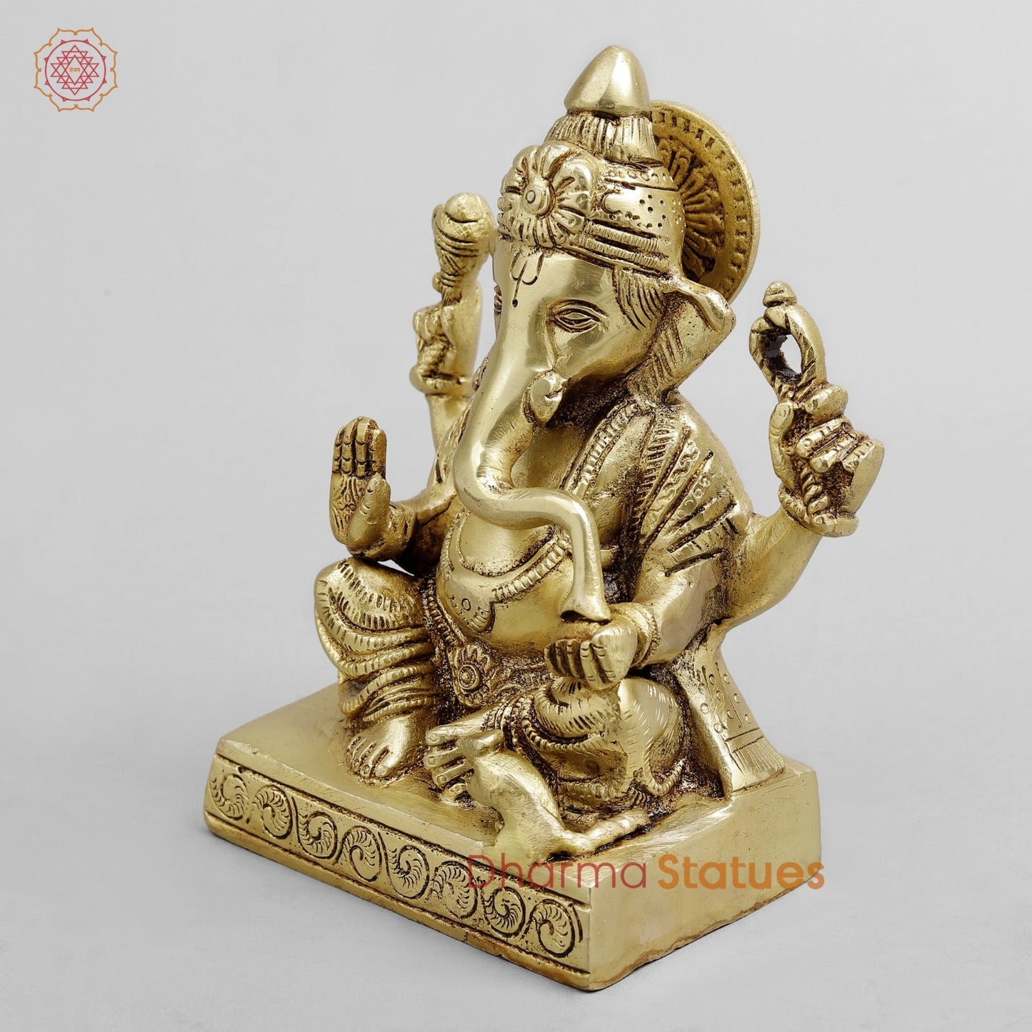 Brass Ganesh seated, Golden Finish 6.5”
