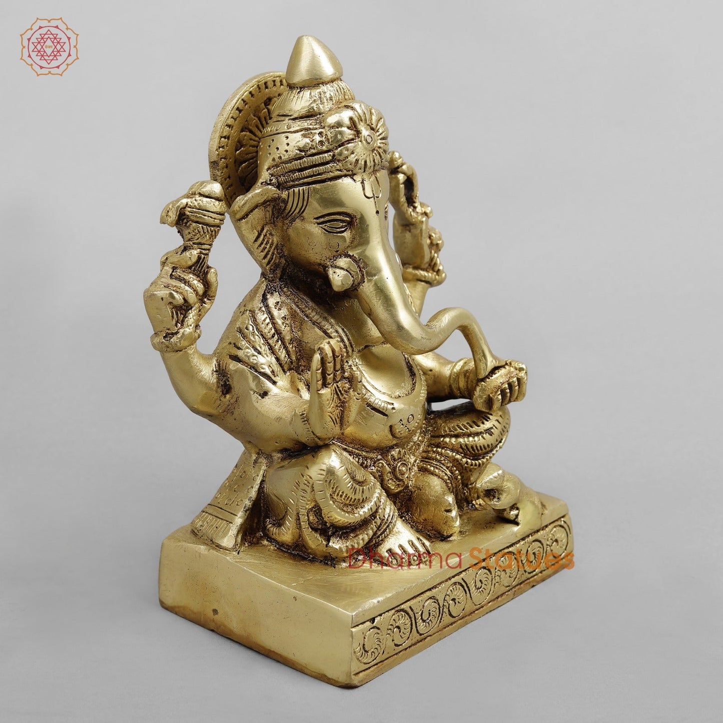 Brass Ganesh seated, Golden Finish 6.5”