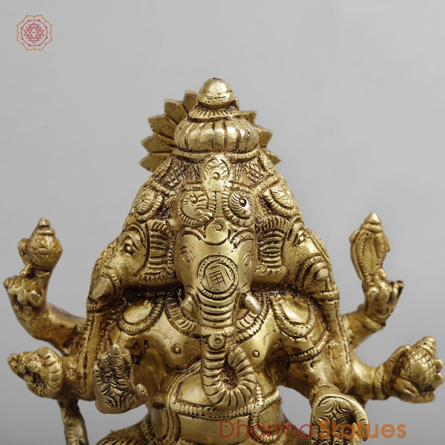 Brass 3 Face Ganesh seated, Golden Finish 6.5”