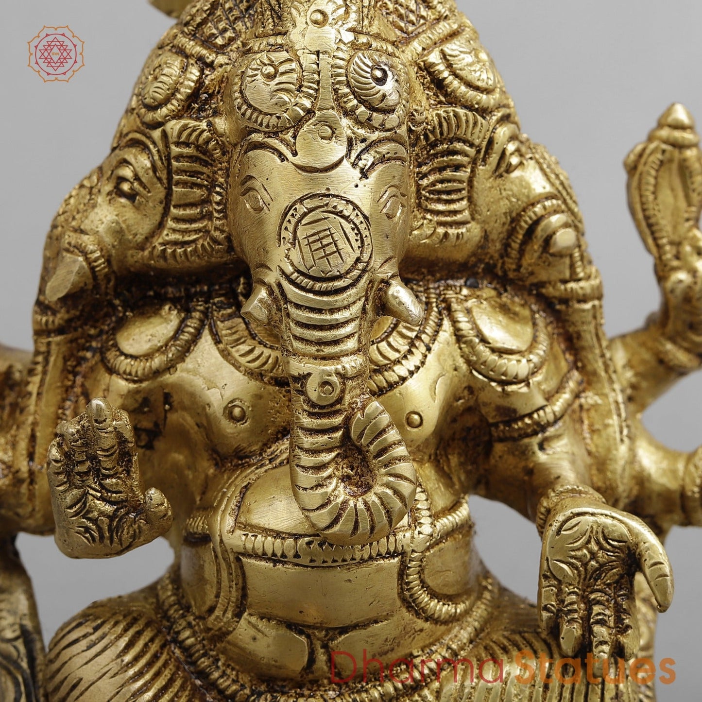 Brass 3 Face Ganesh seated, Golden Finish 6.5”