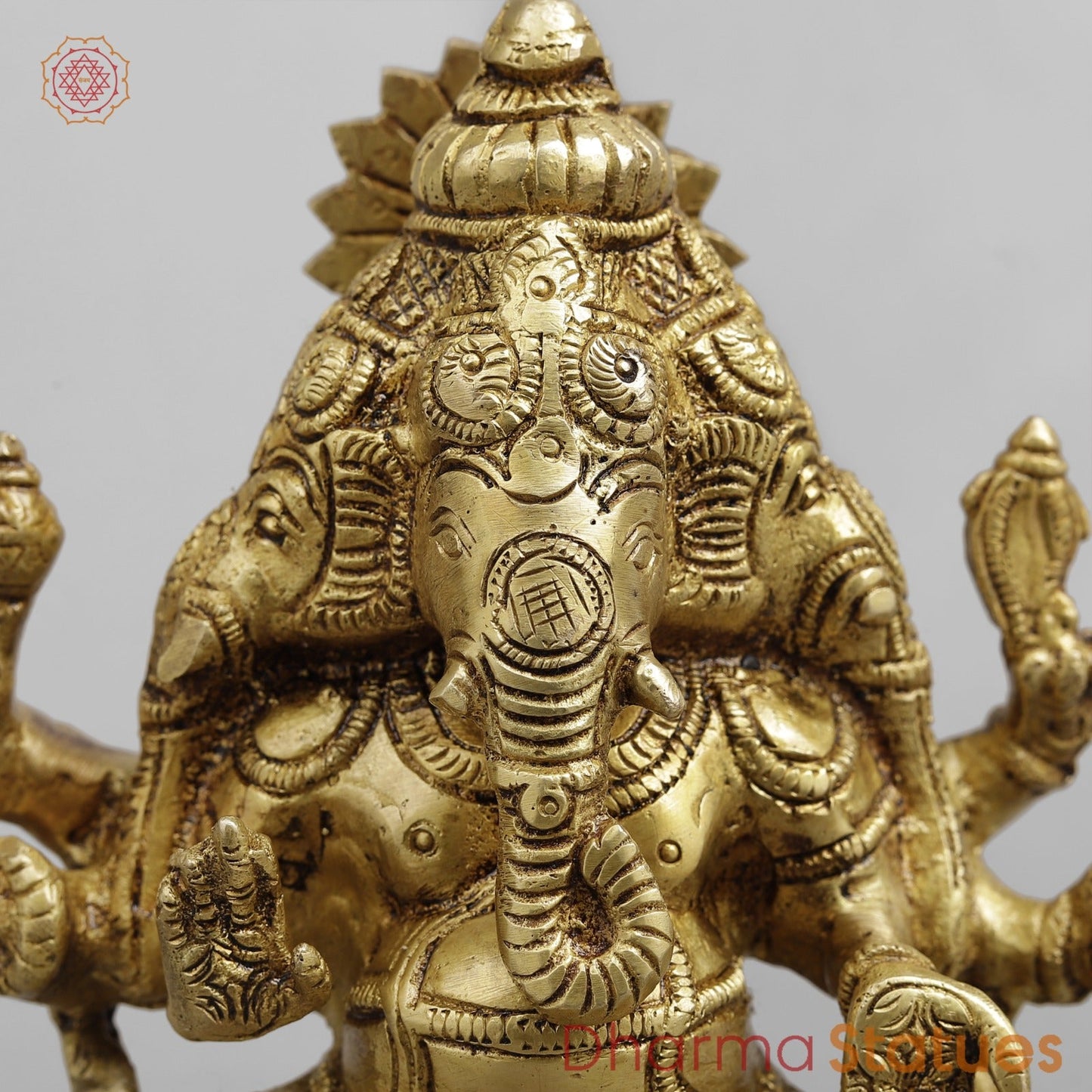 Brass 3 Face Ganesh seated, Golden Finish 6.5”