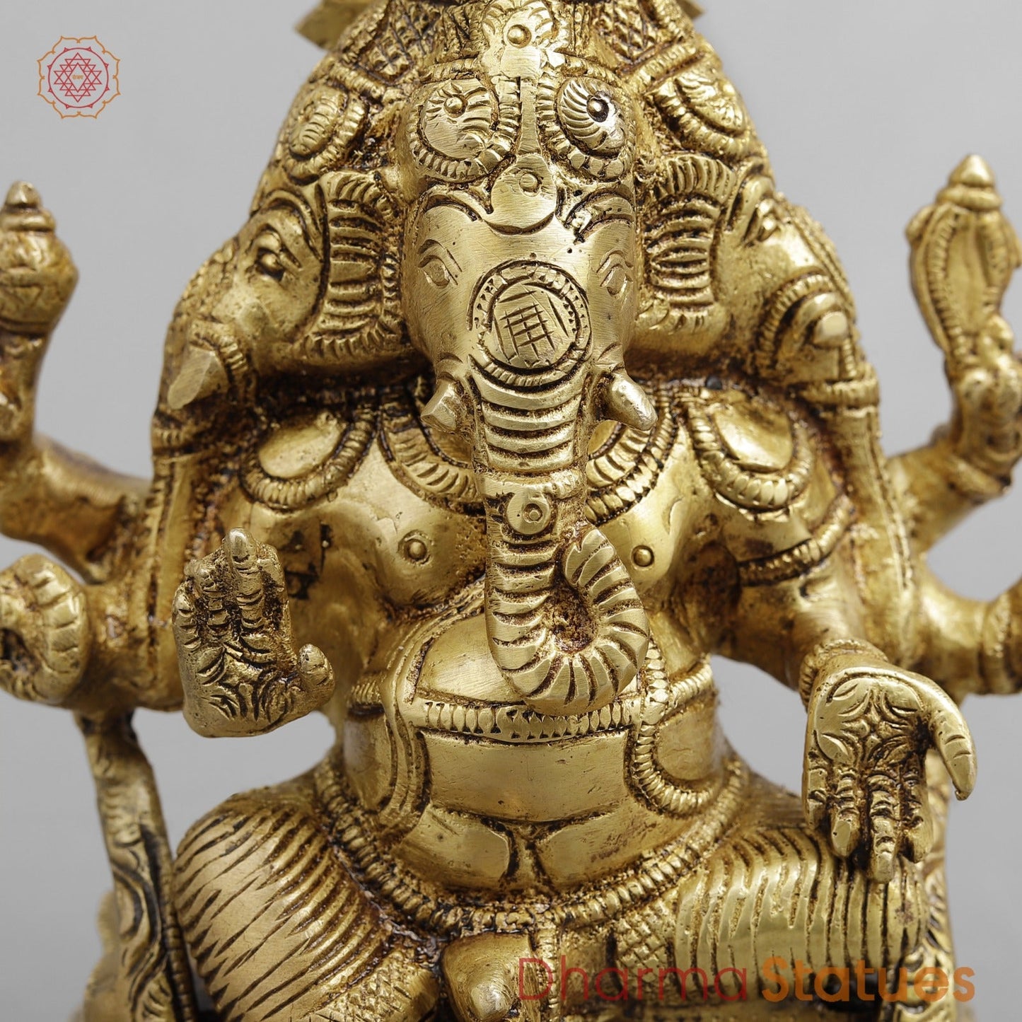 Brass 3 Face Ganesh seated, Golden Finish 6.5”