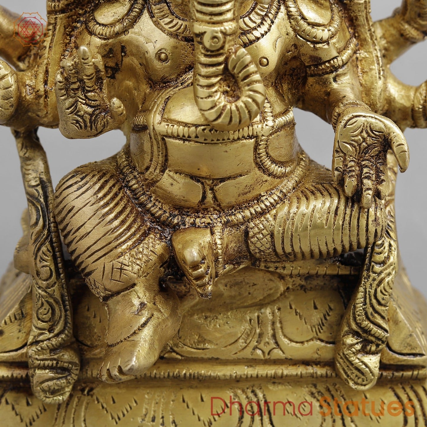 Brass 3 Face Ganesh seated, Golden Finish 6.5”