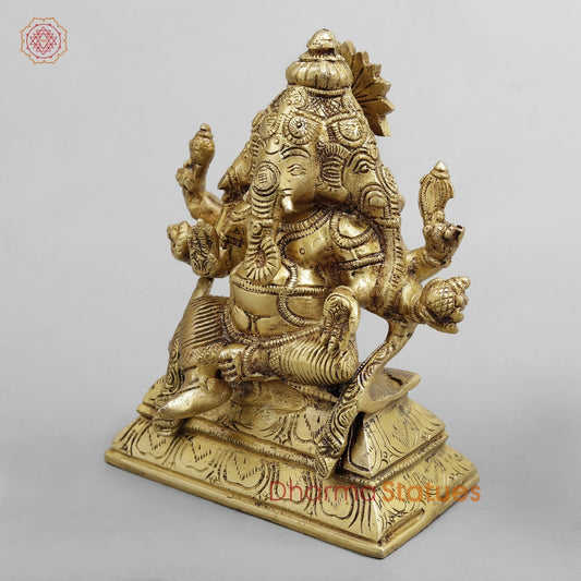 Brass 3 Face Ganesh seated, Golden Finish 6.5”