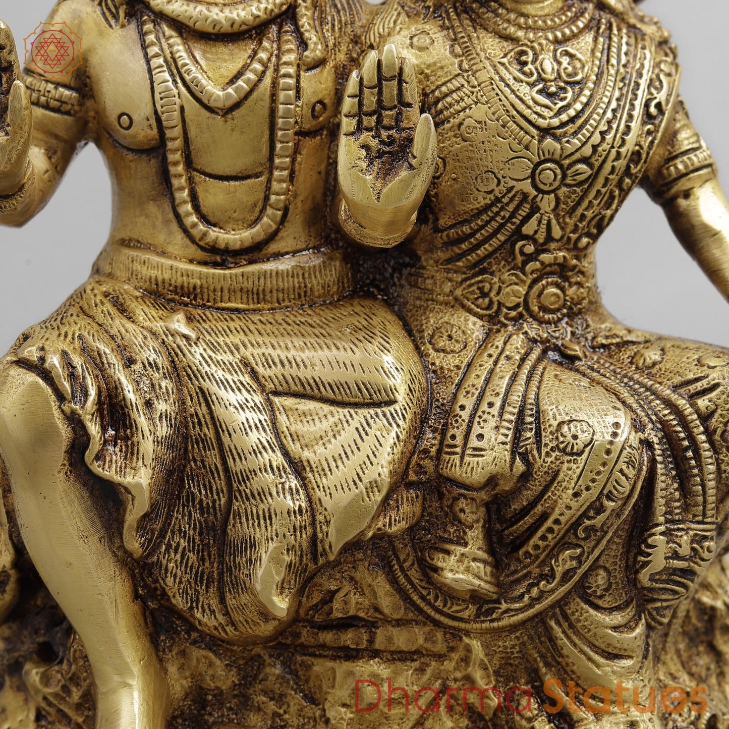 Brass Shiva Parwati Seated, Golden Finish 8.5”