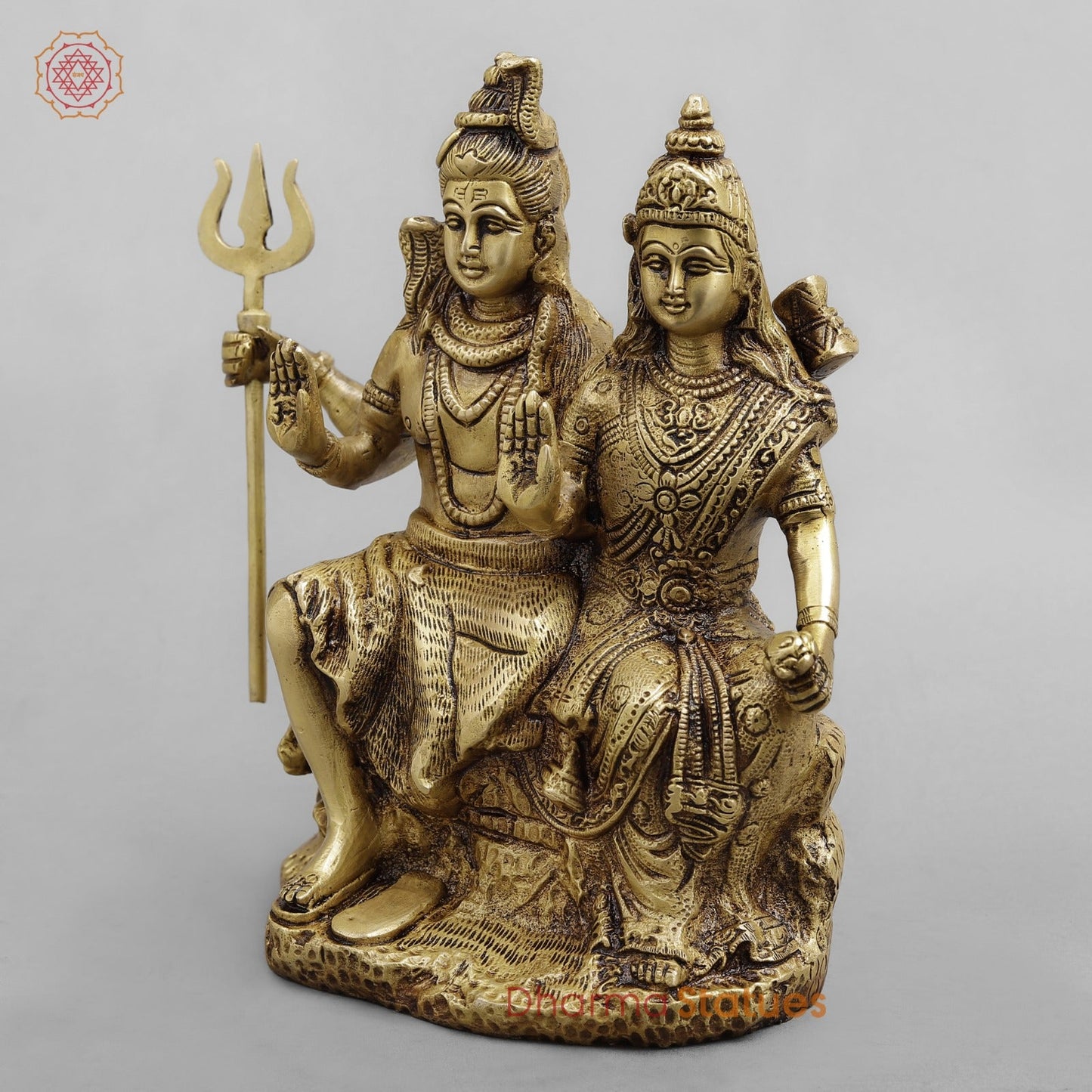Brass Shiva Parwati Seated, Golden Finish 8.5”