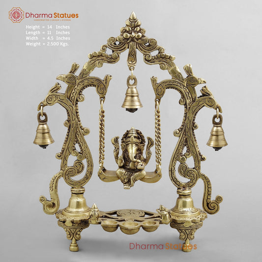 Brass Ganesh Jhula Fine, Golden Finish 14”