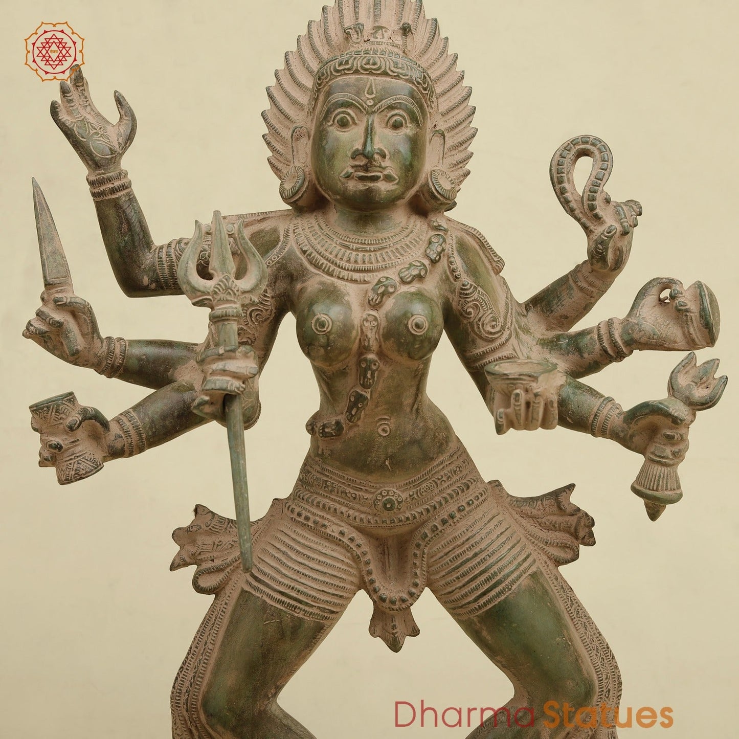 Brass Kaali Standing, Antique Green Patina 23”