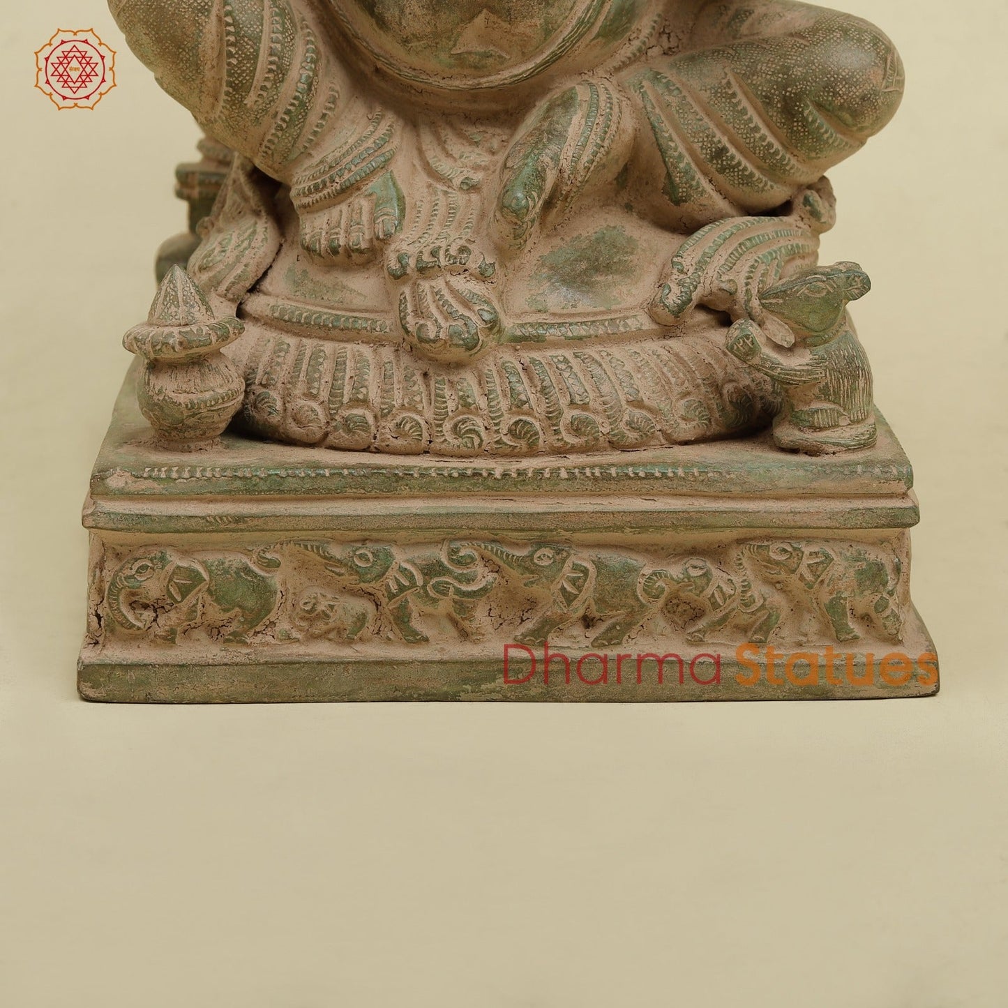 Brass Surya Ganesh With throne, Antique Green Finish 16.5”