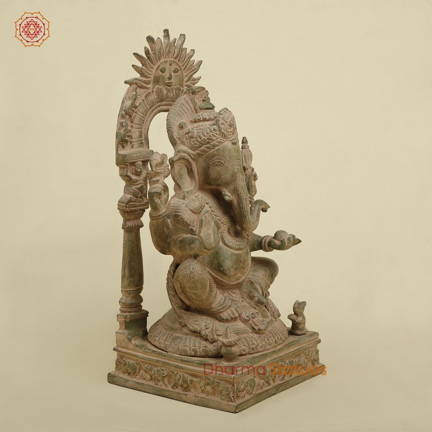 Brass Surya Ganesh With throne, Antique Green Finish 16.5”