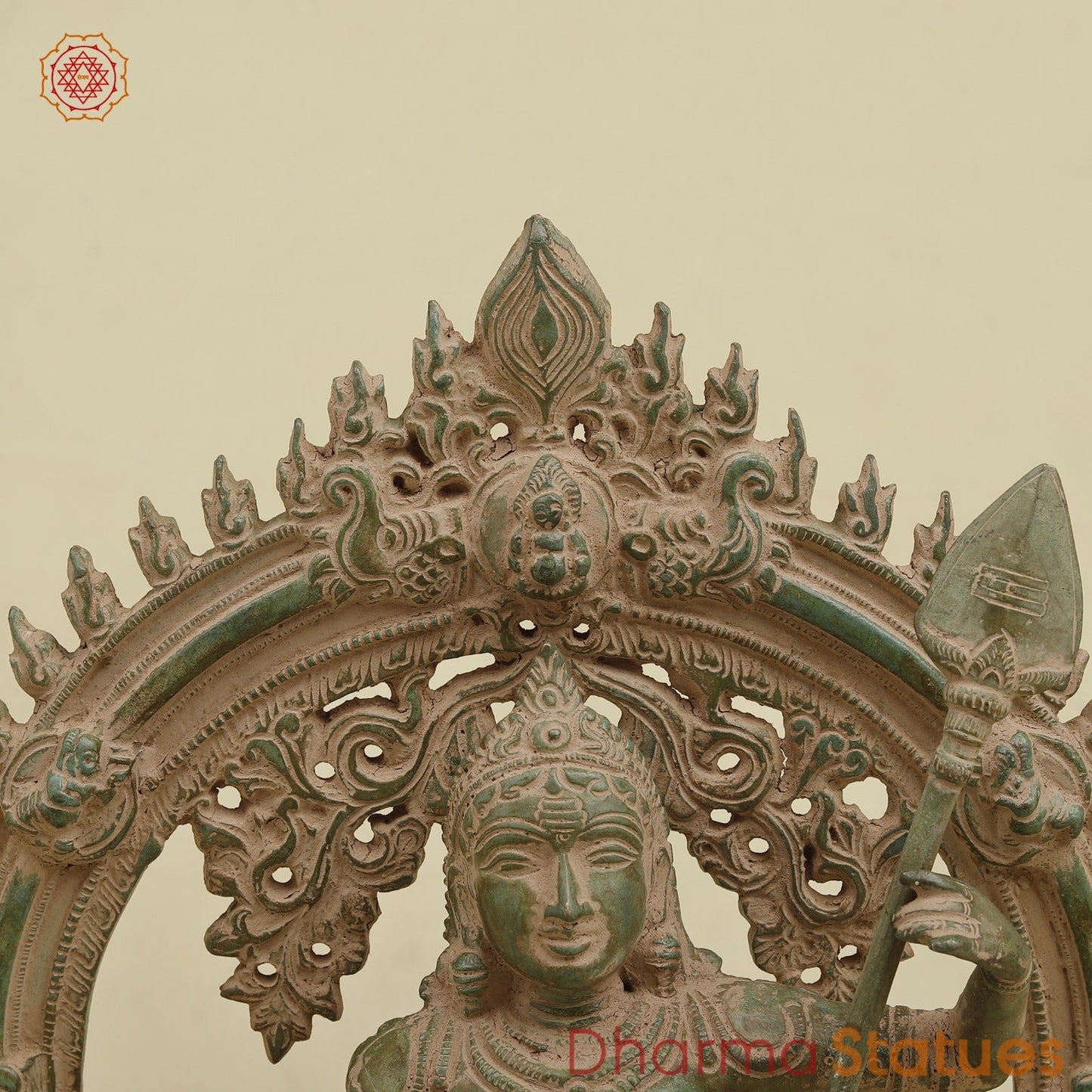 Brass Kartik With Yaali Arch Fine, Antique green Finish 16.5”