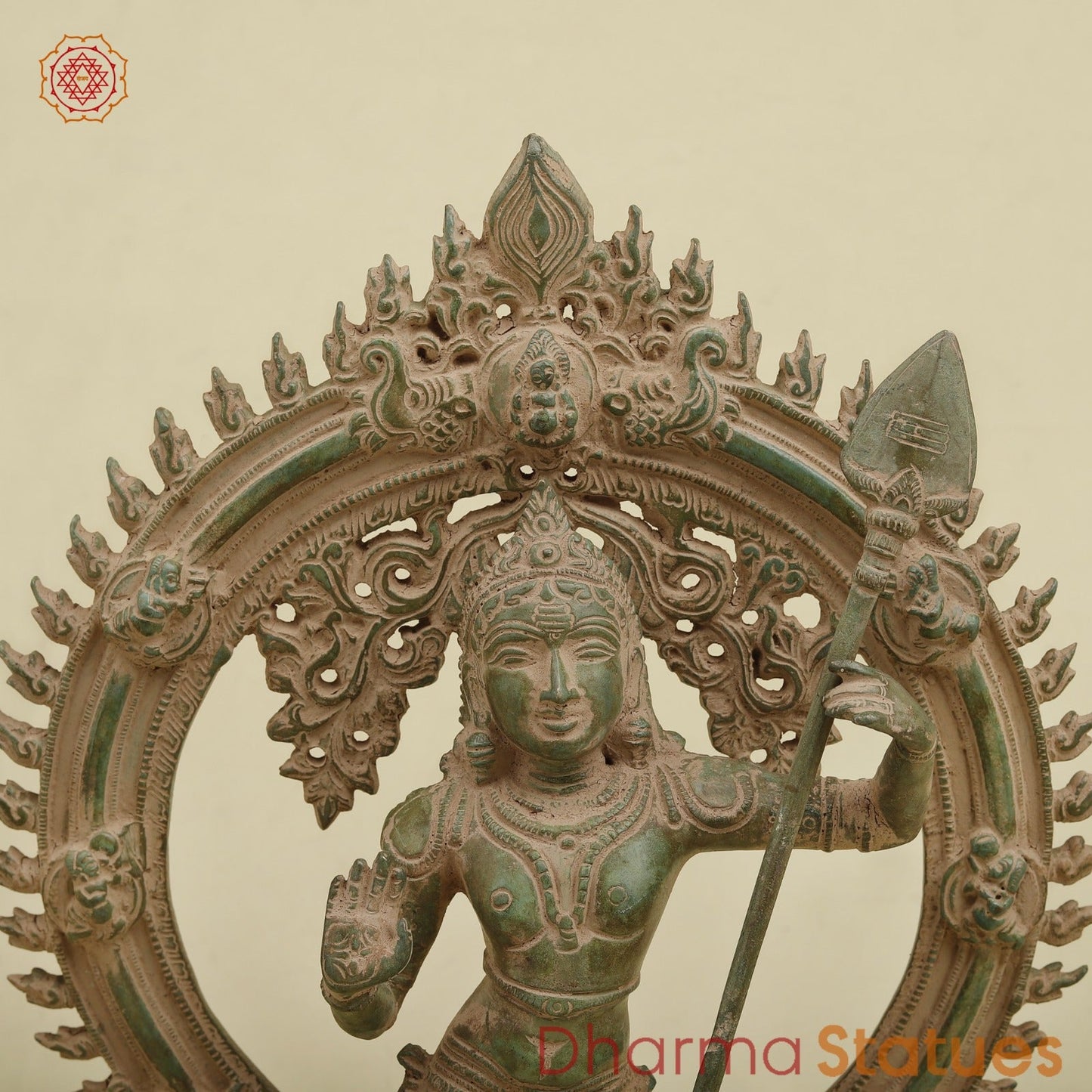Brass Kartik With Yaali Arch Fine, Antique green Finish 16.5”