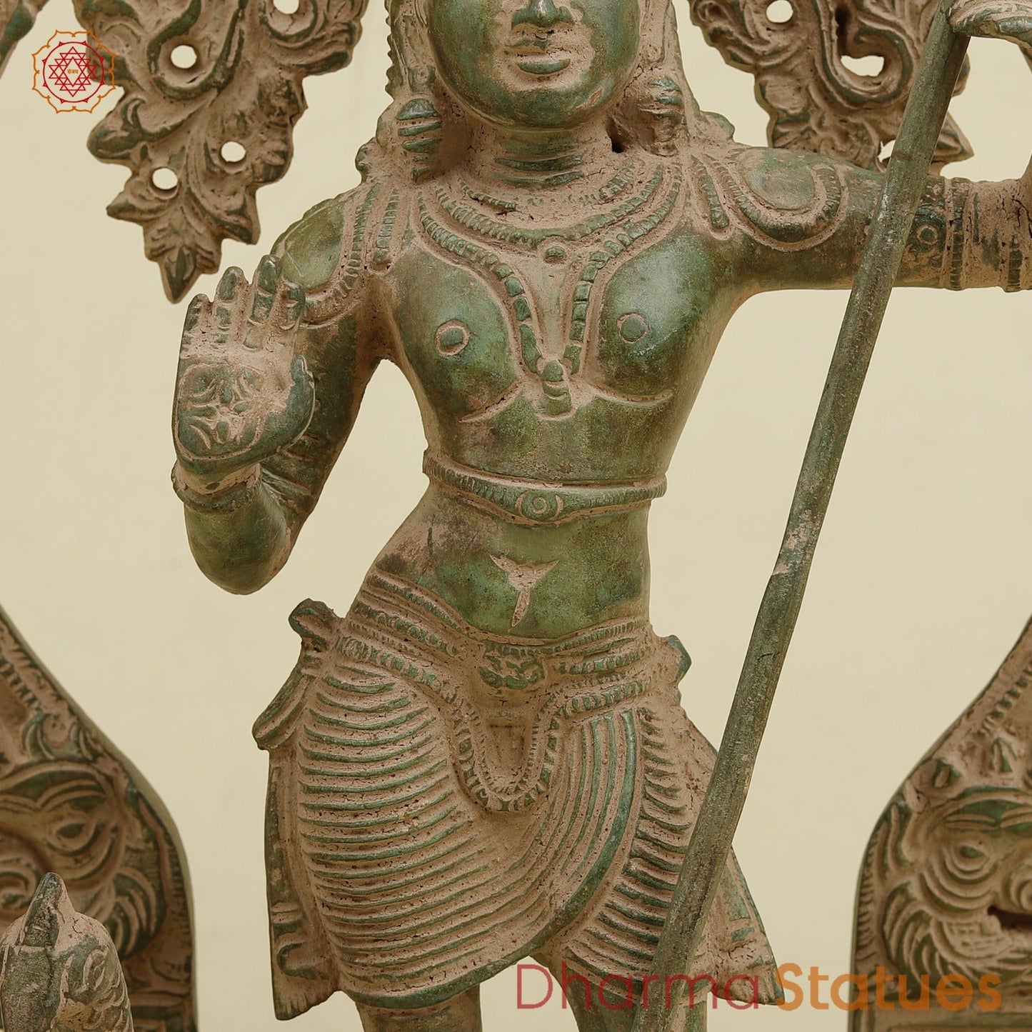 Brass Kartik With Yaali Arch Fine, Antique green Finish 16.5”