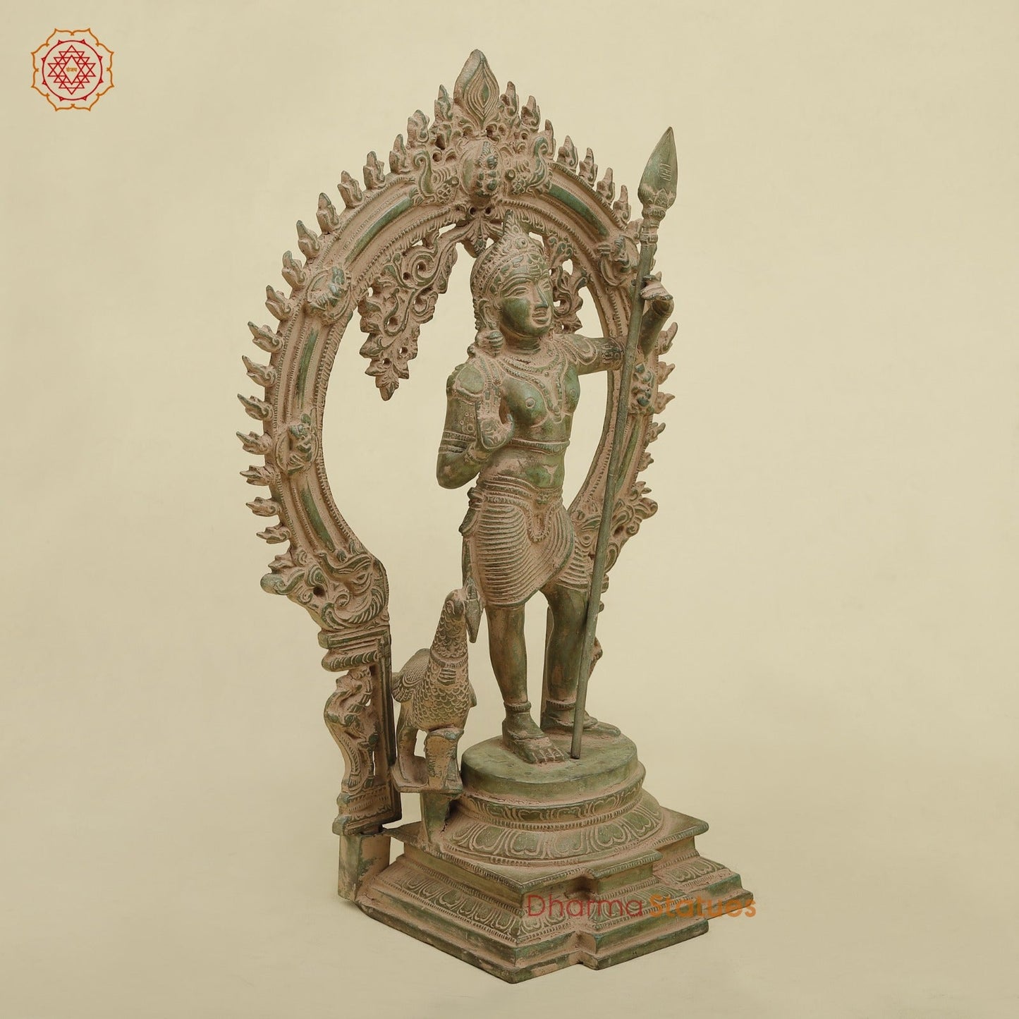 Brass Kartik With Yaali Arch Fine, Antique green Finish 16.5”