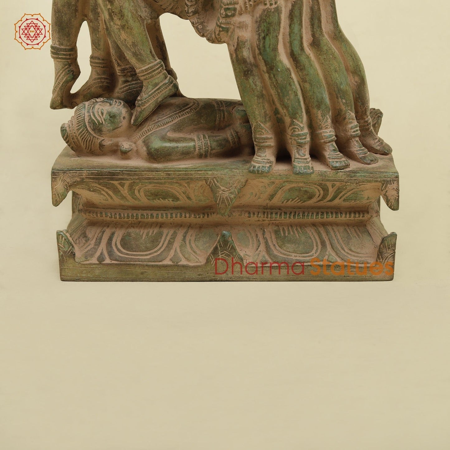 Brass Kaali 10 Face Fine, Antique Green Finish 15.5”